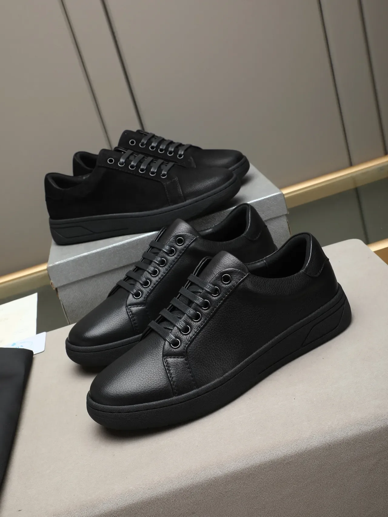 Black Leather Low-Top Lace-Up Sneaker 2