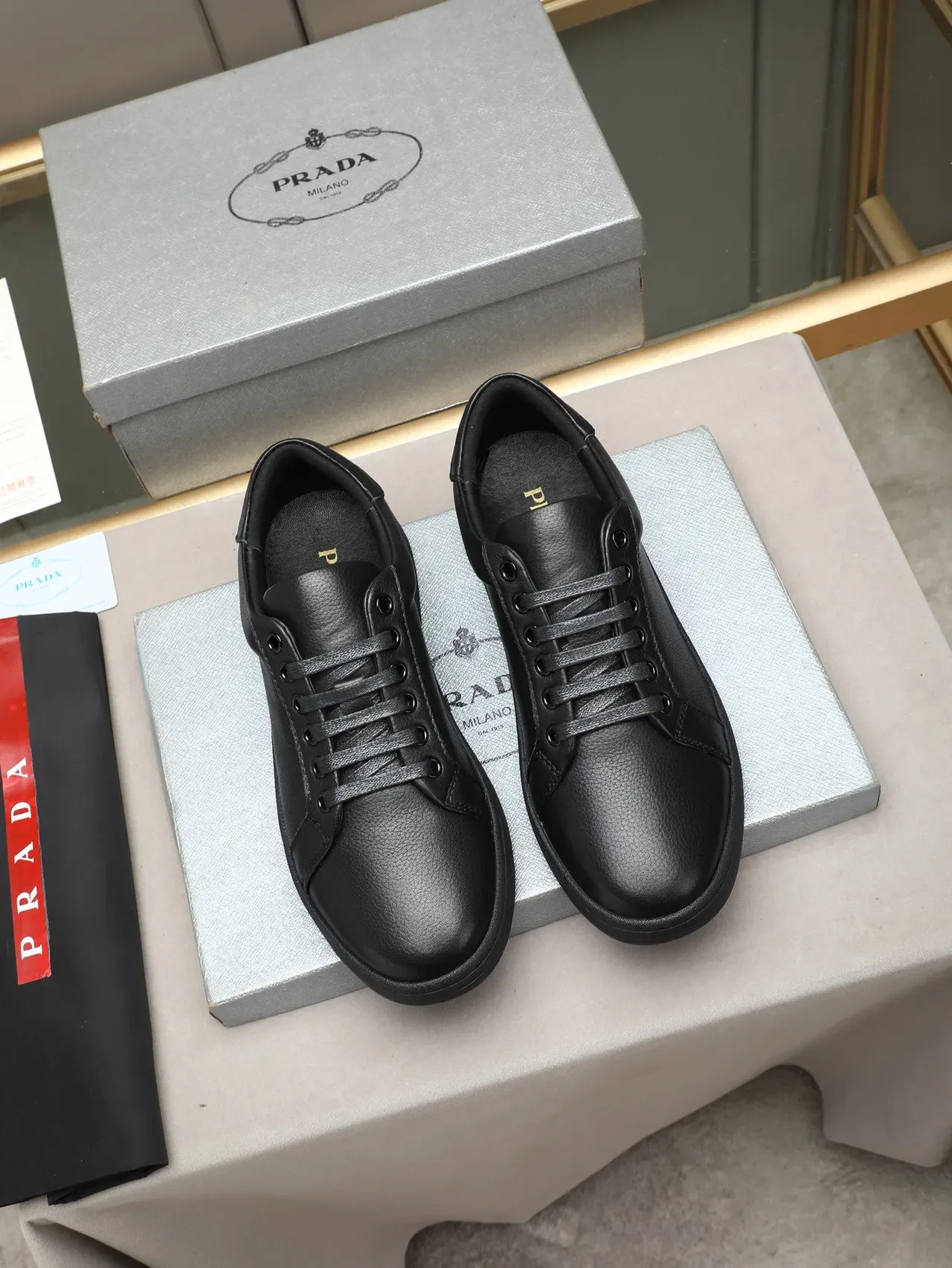 Black Leather Low-Top Lace-Up Sneaker 3
