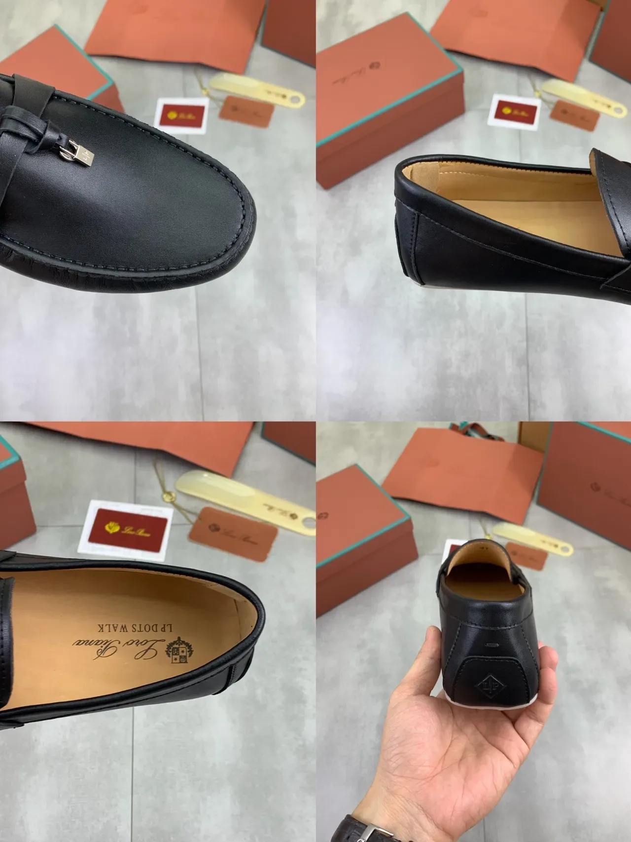 Black Leather Moccasin-Stitched Strap Loafers 2