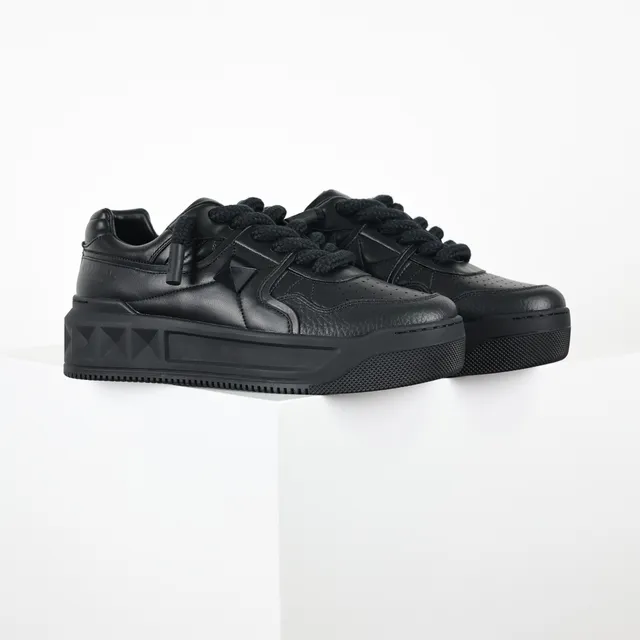 Black Leather Platform Sole Sneakers 3