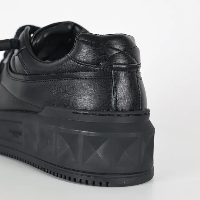 Black Leather Platform Sole Sneakers 4