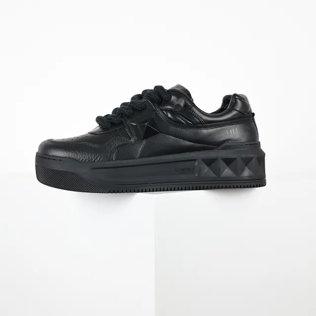 Black Leather Platform Sole Sneakers 9