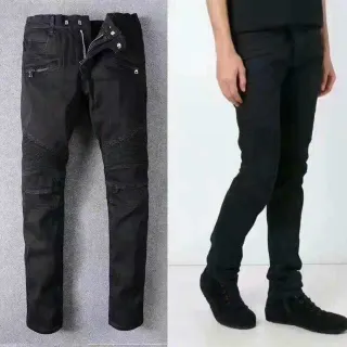 Black Moto-Style Zippered Knee-Panels Jeans
