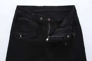 Black Moto-Style Zippered Knee-Panels Jeans 11