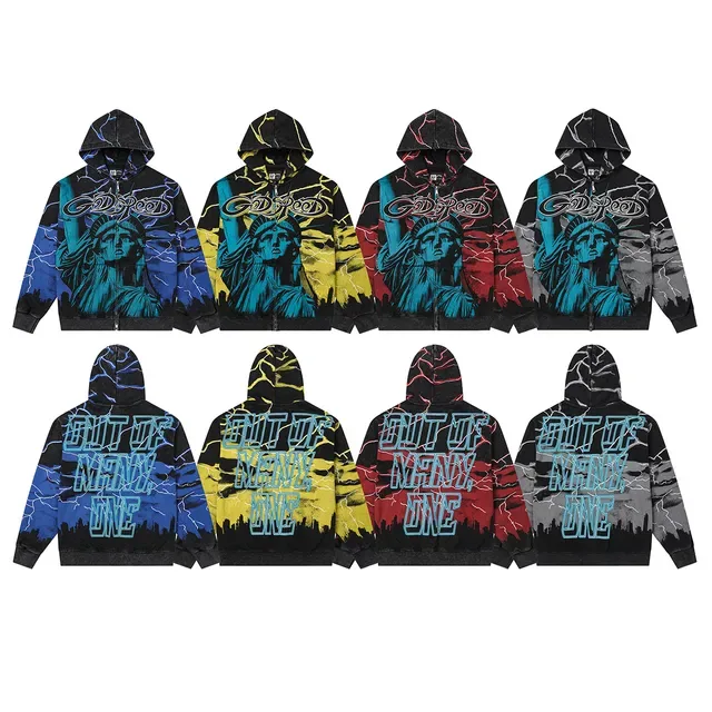 Black Multicolor Graphic-Print Full-Zip Hoodie 1