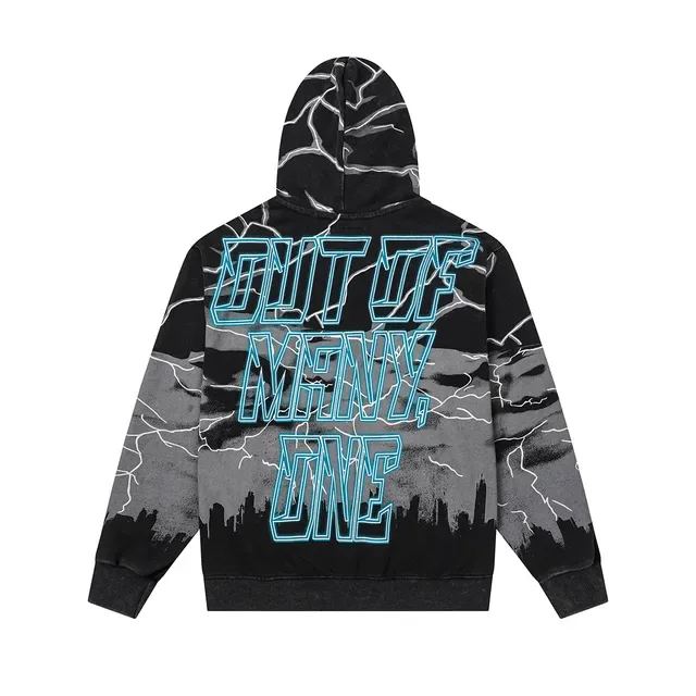 Black Multicolor Graphic-Print Full-Zip Hoodie 4