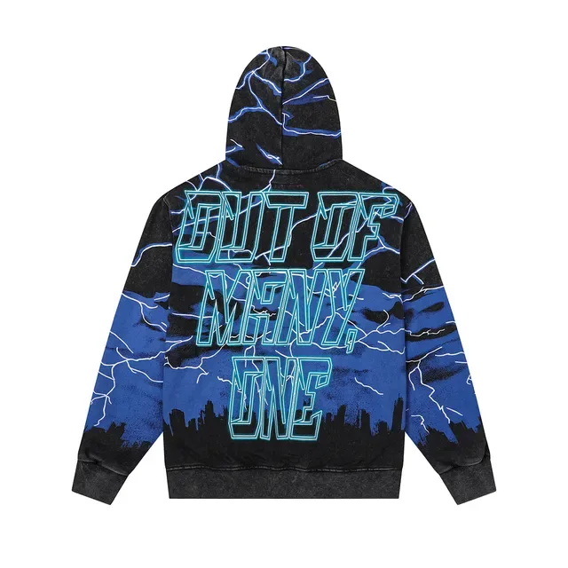 Black Multicolor Graphic-Print Full-Zip Hoodie 13