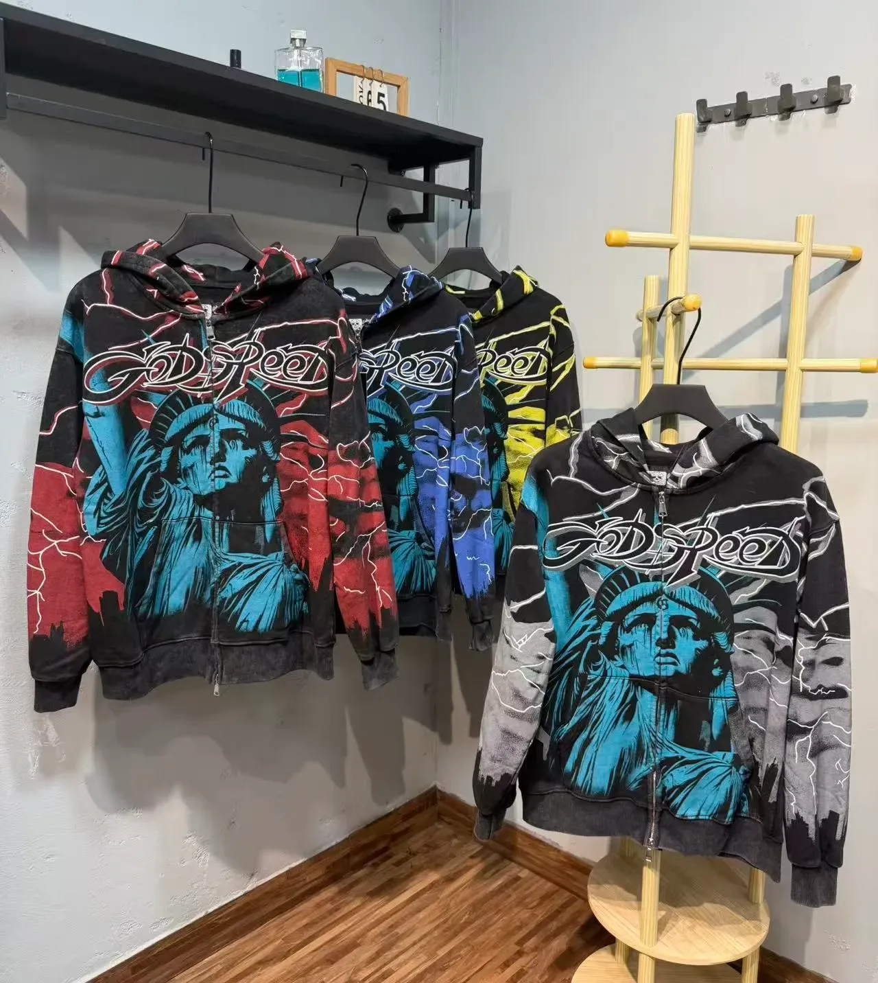 Black Multicolor Graphic-Print Full-Zip Hoodie 14
