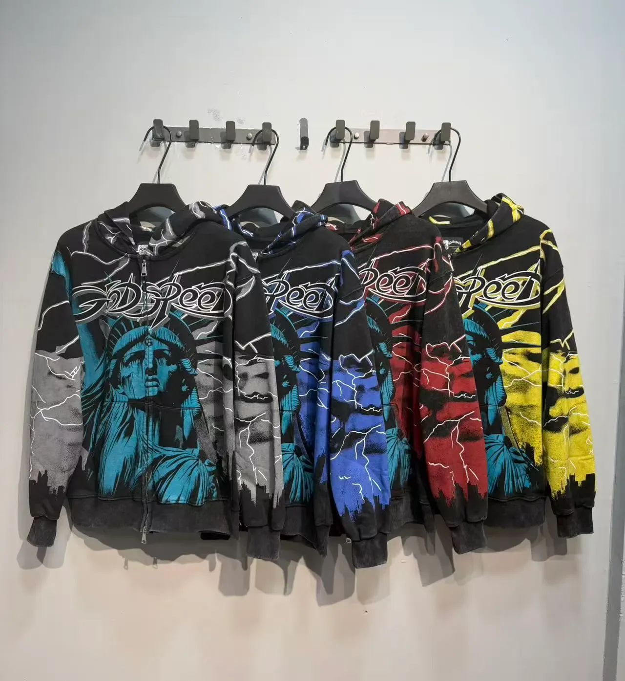 Black Multicolor Graphic-Print Full-Zip Hoodie 16