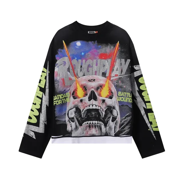 Black Neon Graphic Skull Oversized Long-Sleeve T-Shirt 3