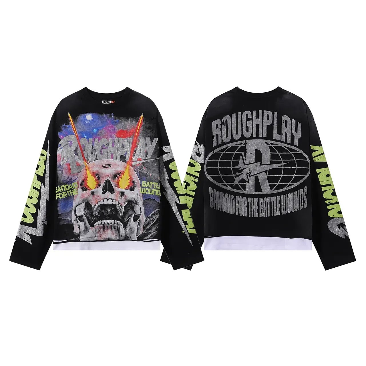 Black Neon Graphic Skull Oversized Long-Sleeve T-Shirt 4