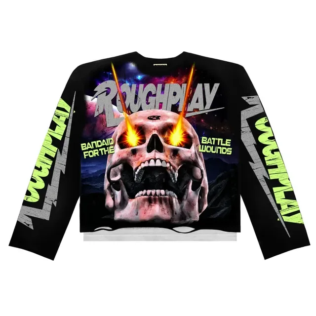 Black Neon Graphic Skull Oversized Long-Sleeve T-Shirt 7