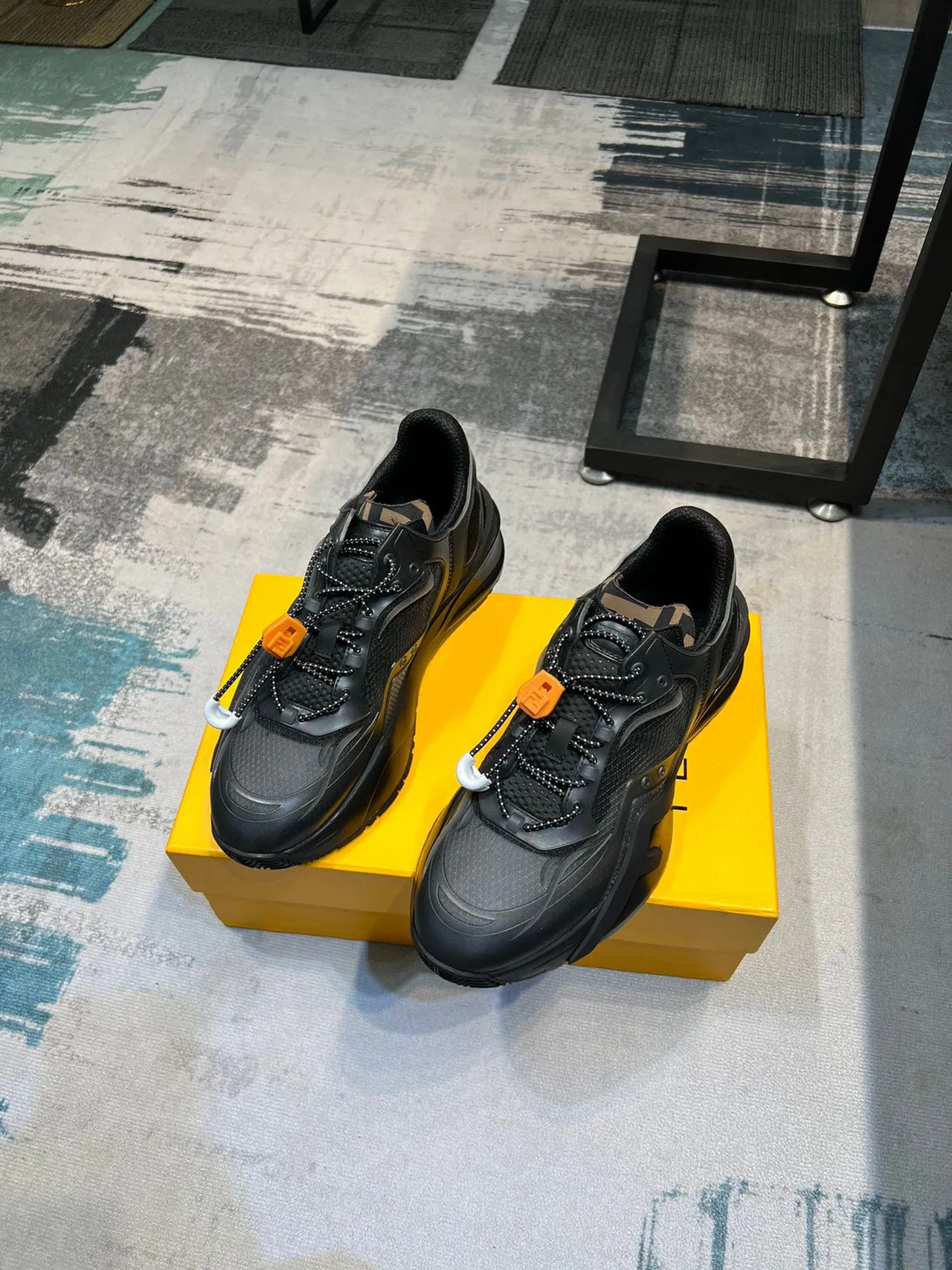 Black Orange Platform Sole Dual-Lace-and-Toggle Closure Chunky Sneakers 4