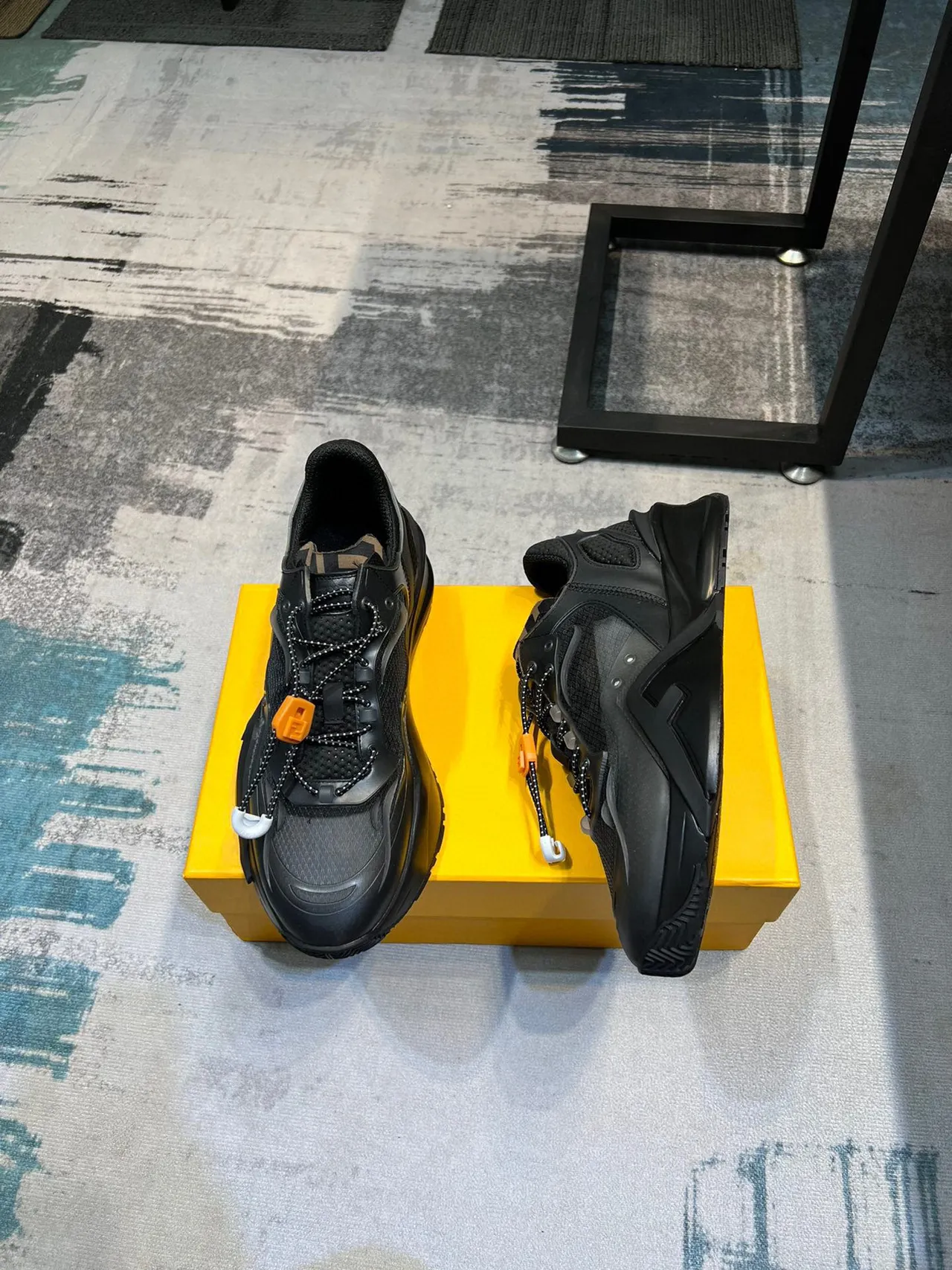 Black Orange Platform Sole Dual-Lace-and-Toggle Closure Chunky Sneakers 5