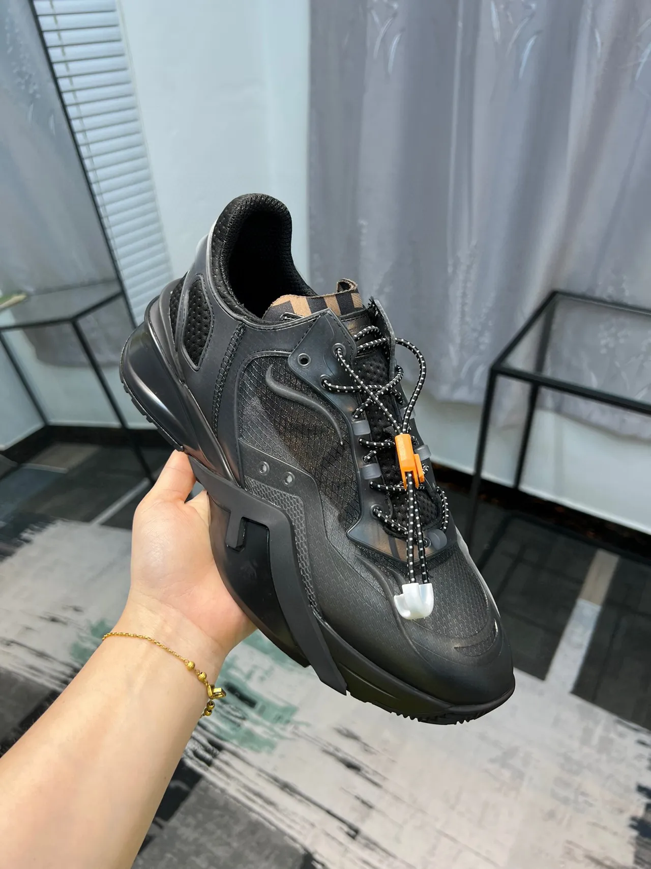 Black Orange Platform Sole Dual-Lace-and-Toggle Closure Chunky Sneakers 6