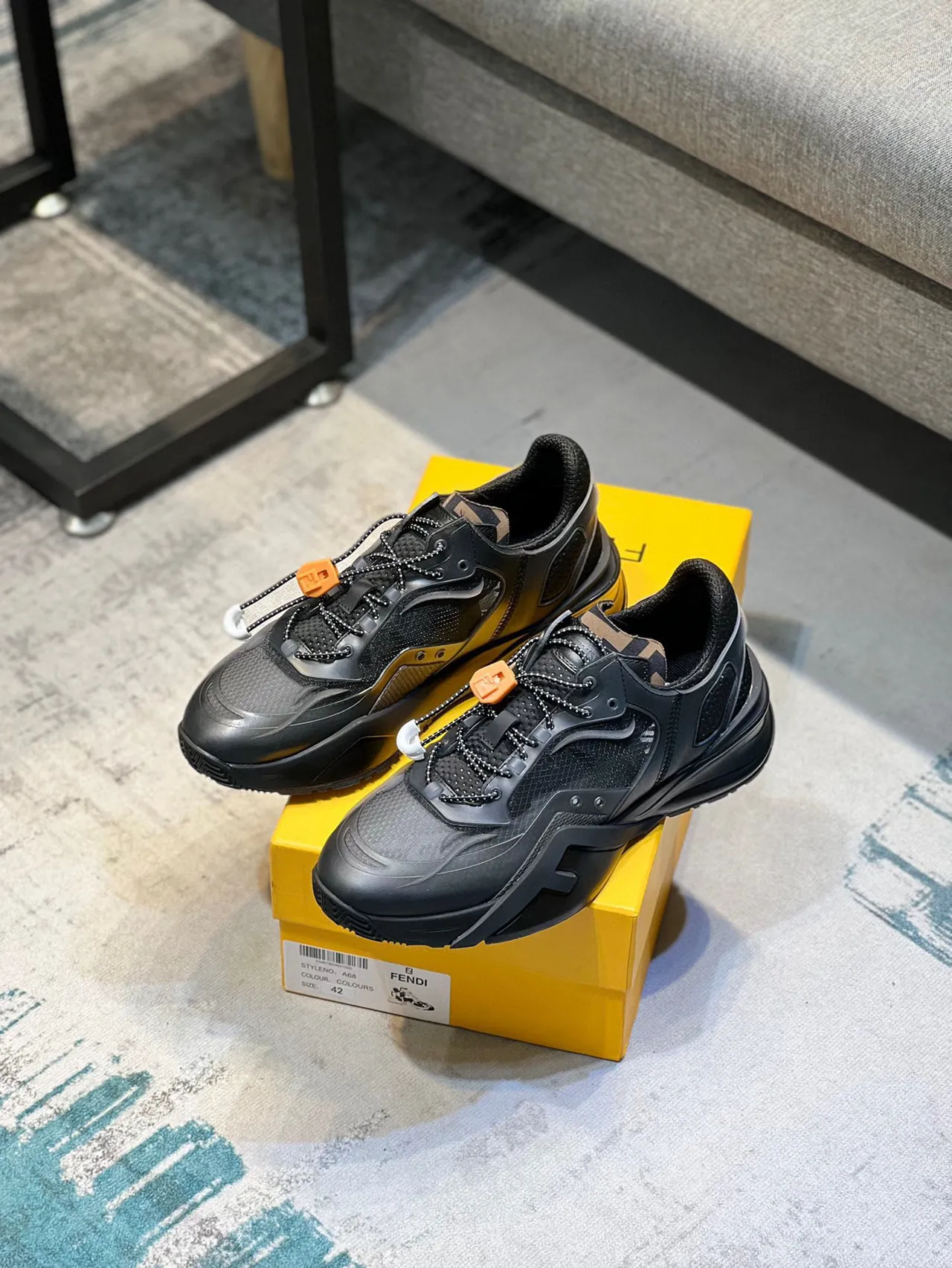 Black Orange Platform Sole Dual-Lace-and-Toggle Closure Chunky Sneakers 7