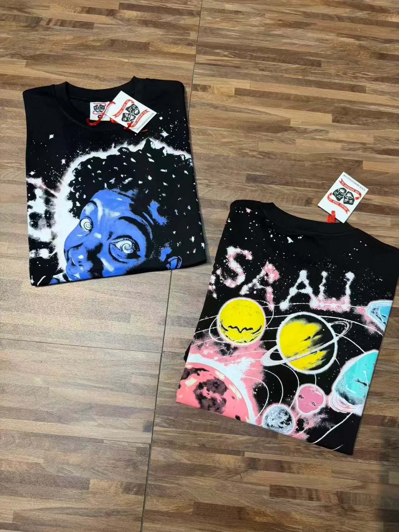Black Oversized Graphic Print Space Theme T-Shirt 5