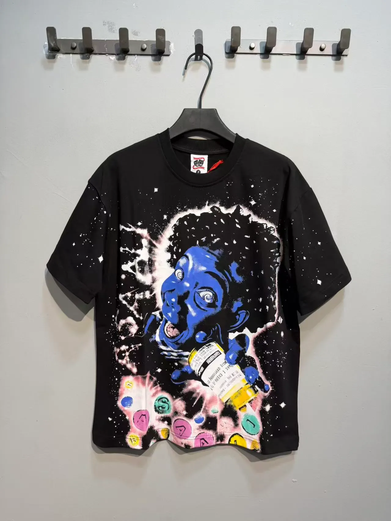 Black Oversized Graphic Print Space Theme T-Shirt 6