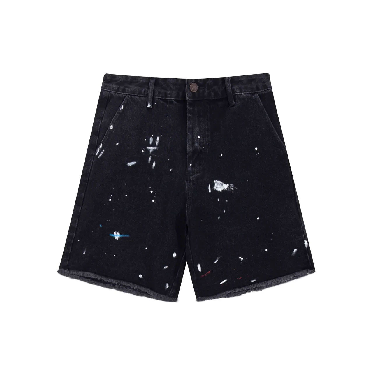 Black Paint-Splatter Distressed Denim Shorts 2