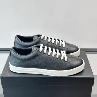 Black Pebbled Leather Low-Top Lace-Up Lifestyle Sneakers