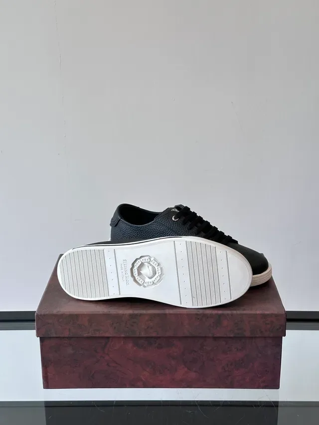 Black Pebbled Leather Low-Top Sneakers 2