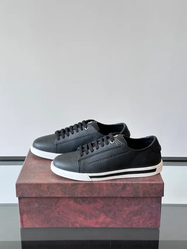 Black Pebbled Leather Low-Top Sneakers 5