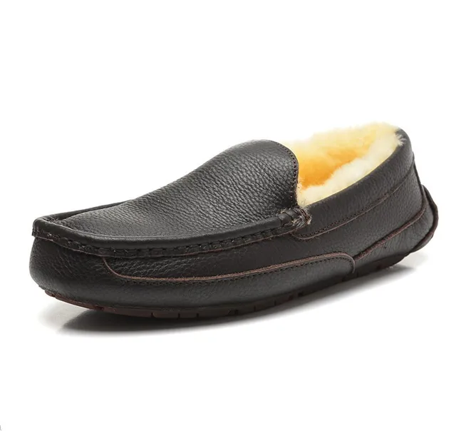 Black Pebbled Leather Shearling-Lined Moccasin-Stitched Slip-On Loafer 2