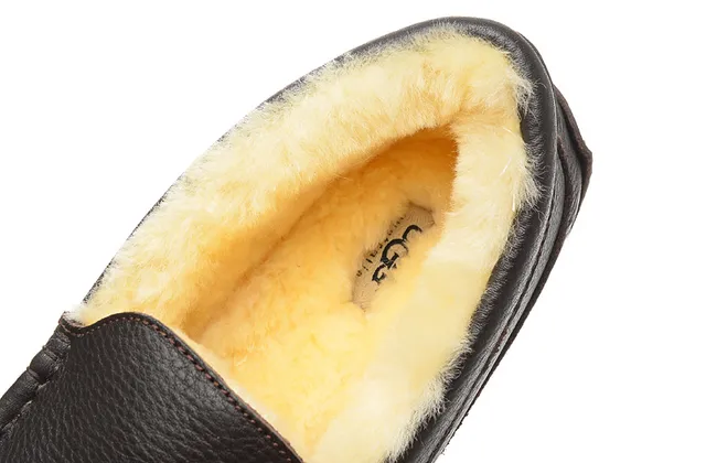 Black Pebbled Leather Shearling-Lined Moccasin-Stitched Slip-On Loafer 4