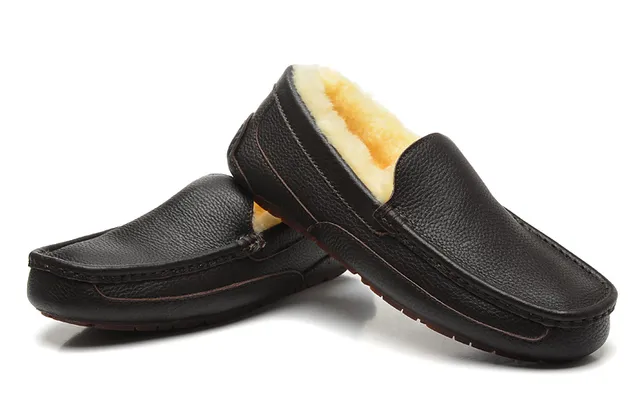 Black Pebbled Leather Shearling-Lined Moccasin-Stitched Slip-On Loafer 6