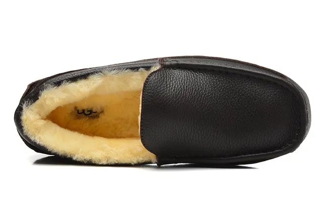 Black Pebbled Leather Shearling-Lined Moccasin-Stitched Slip-On Loafer 11