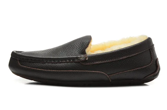 Black Pebbled Leather Shearling-Lined Moccasin-Stitched Slip-On Loafer 13