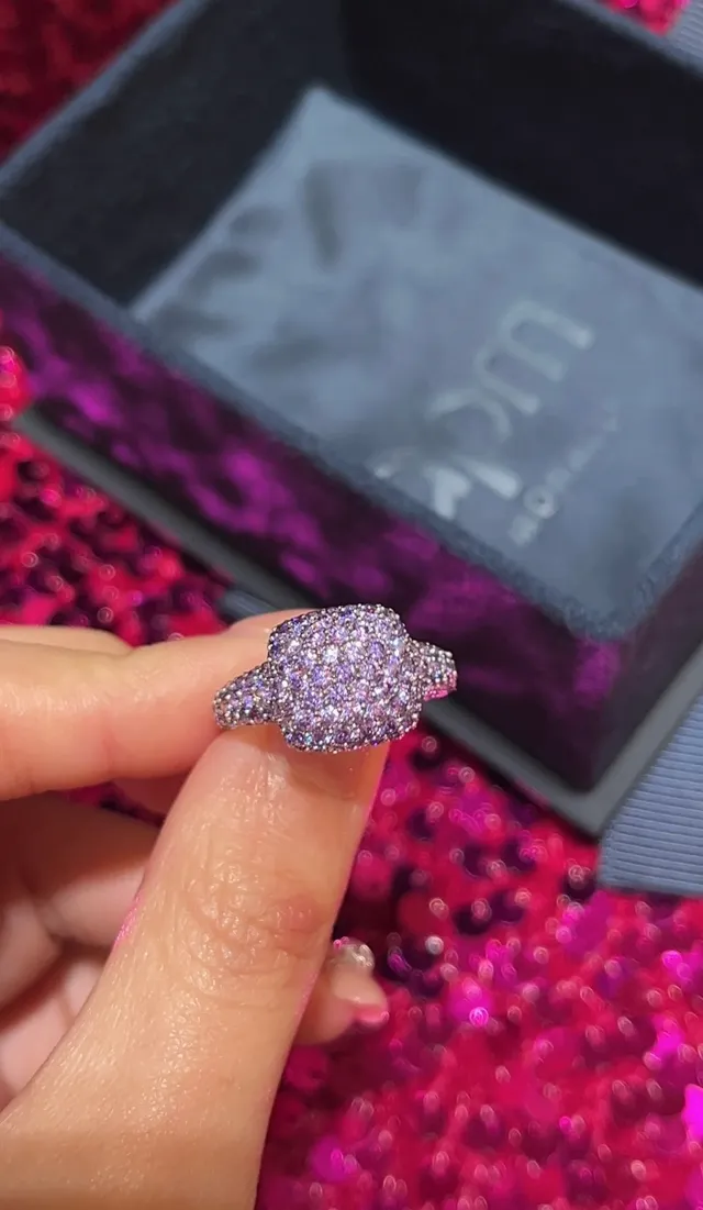 Black Purple Pavé-Set Stone Cluster Dome-Shaped Top Ring 4