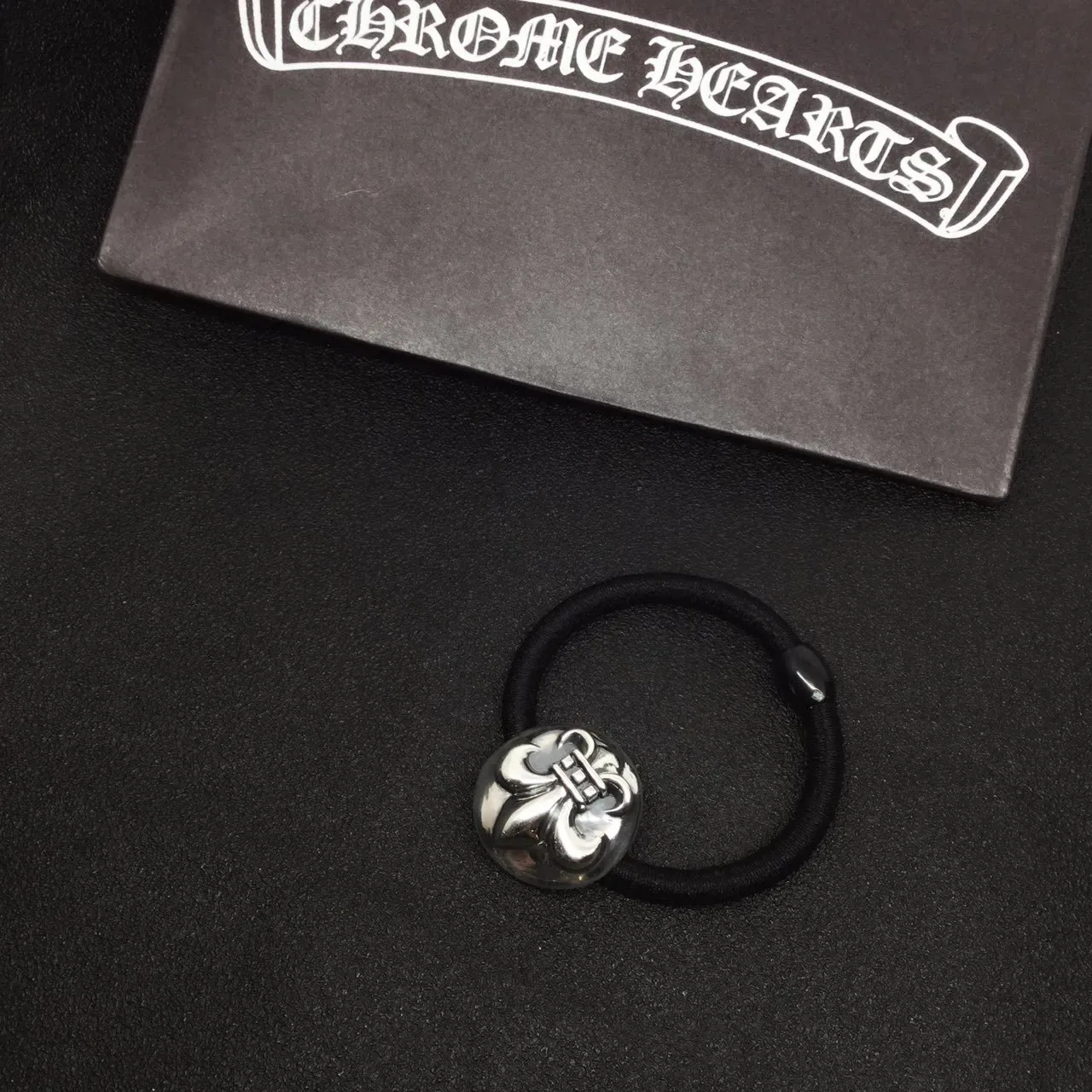 Black Silver Elastic Hair Tie Fleur-De-Lis Charm Bracelet 3