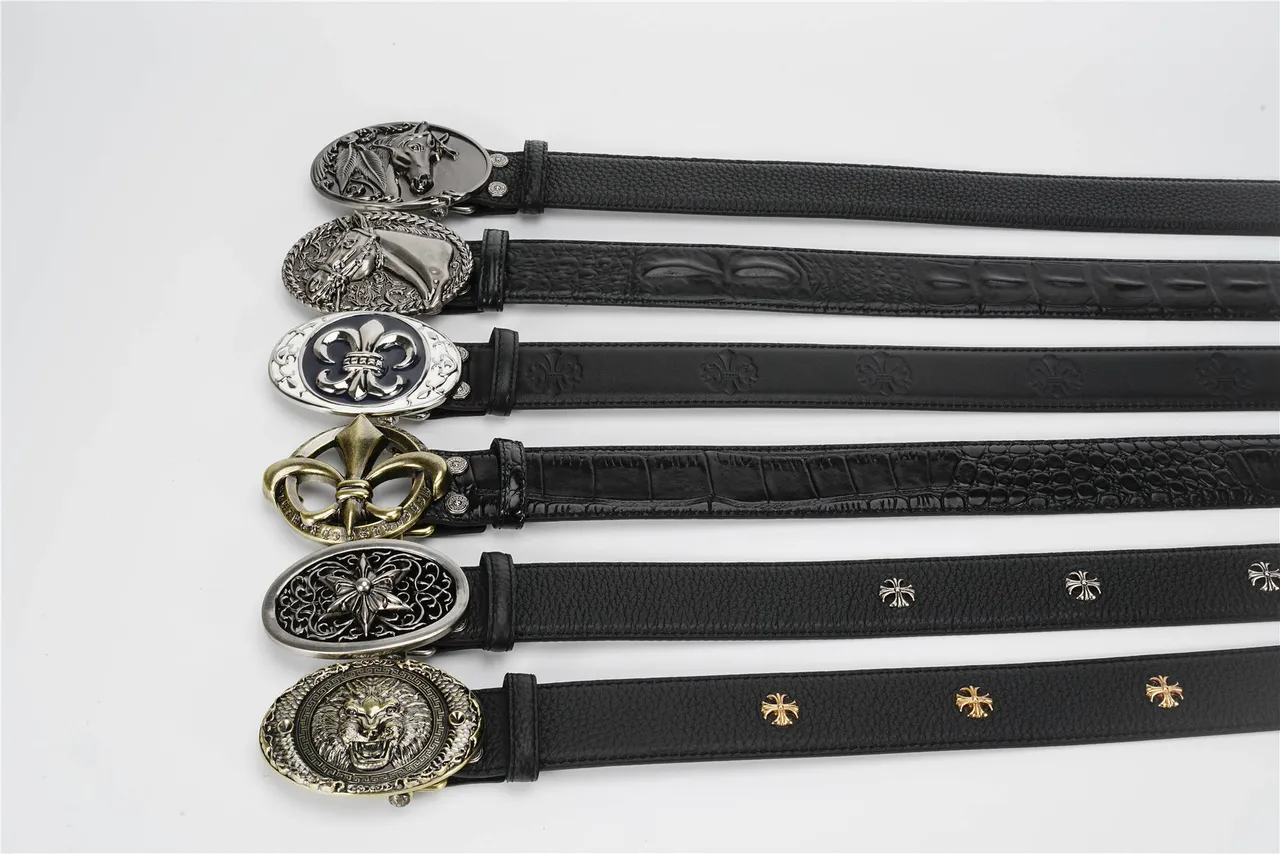 Black Silver Pebbled Antiqued Oval Buckle Leather Belt 2