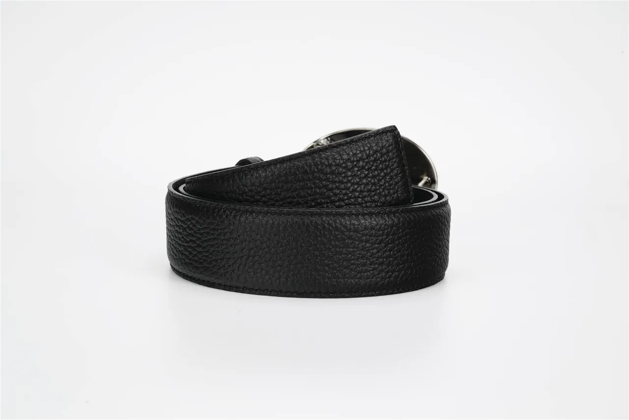 Black Silver Pebbled Antiqued Oval Buckle Leather Belt 3