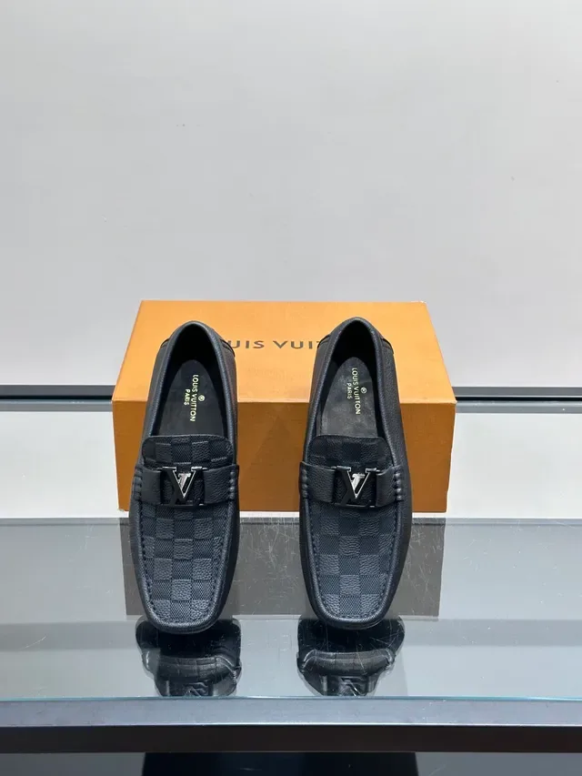 Black Silver Pebbled Leather Checkered Panel Detail Loafer 4