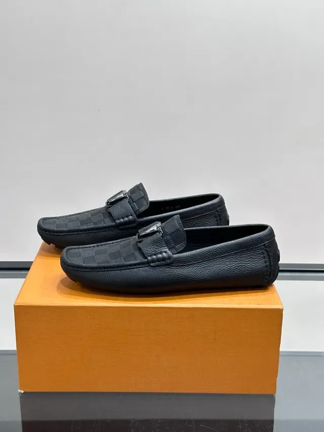Black Silver Pebbled Leather Checkered Panel Detail Loafer 5
