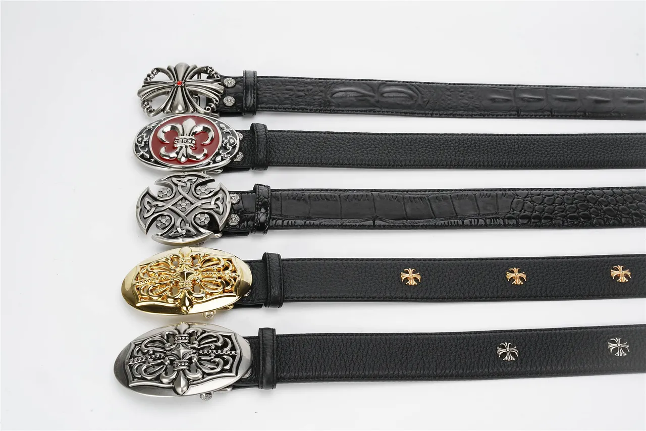 Black Silver Pebbled Ornate Buckle Leather Belt 2