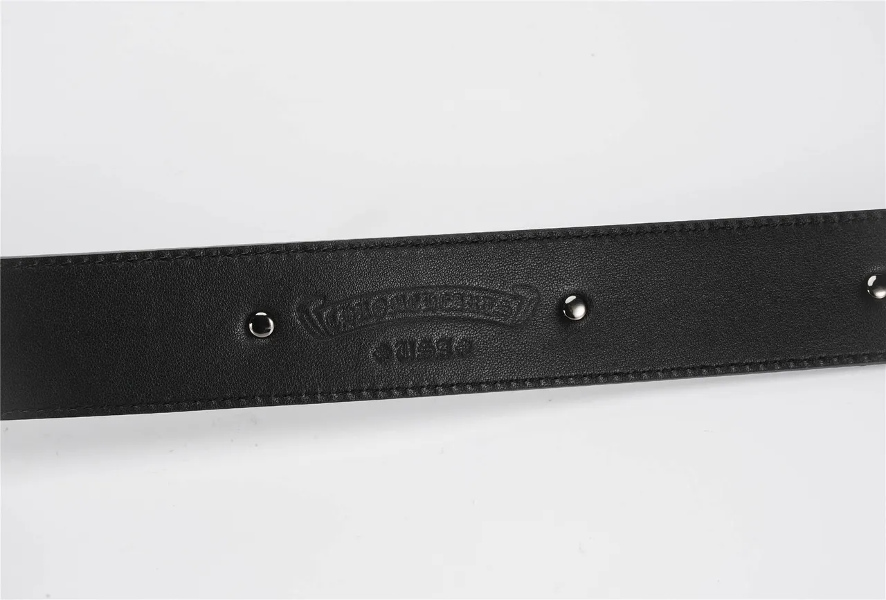 Black Silver Pebbled Ornate Buckle Leather Belt 7