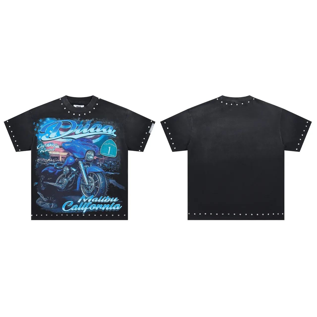 Black Studded Graphic Motorcycle Print Oversized T-Shirt 2