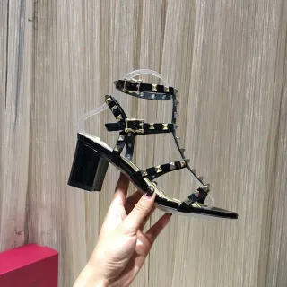 Black Studded Multi-Strap Block Heel Gladiator Sandals