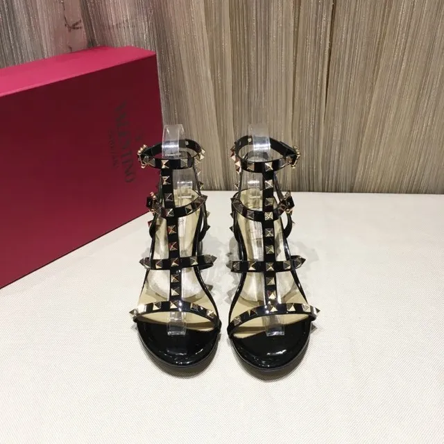 Black Studded Multi-Strap Block Heel Gladiator Sandals 3