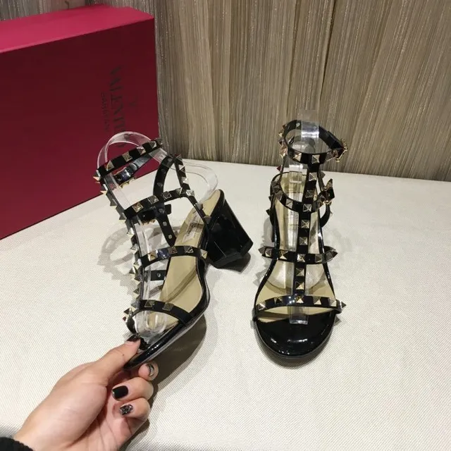 Black Studded Multi-Strap Block Heel Gladiator Sandals 6
