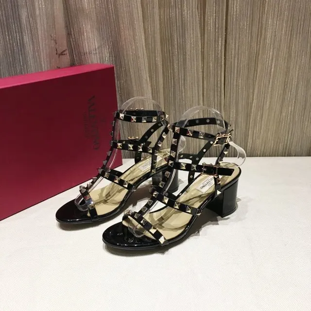 Black Studded Multi-Strap Block Heel Gladiator Sandals 7