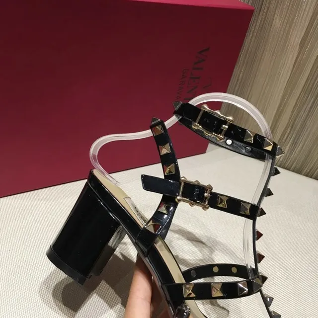 Black Studded Multi-Strap Block Heel Gladiator Sandals 8