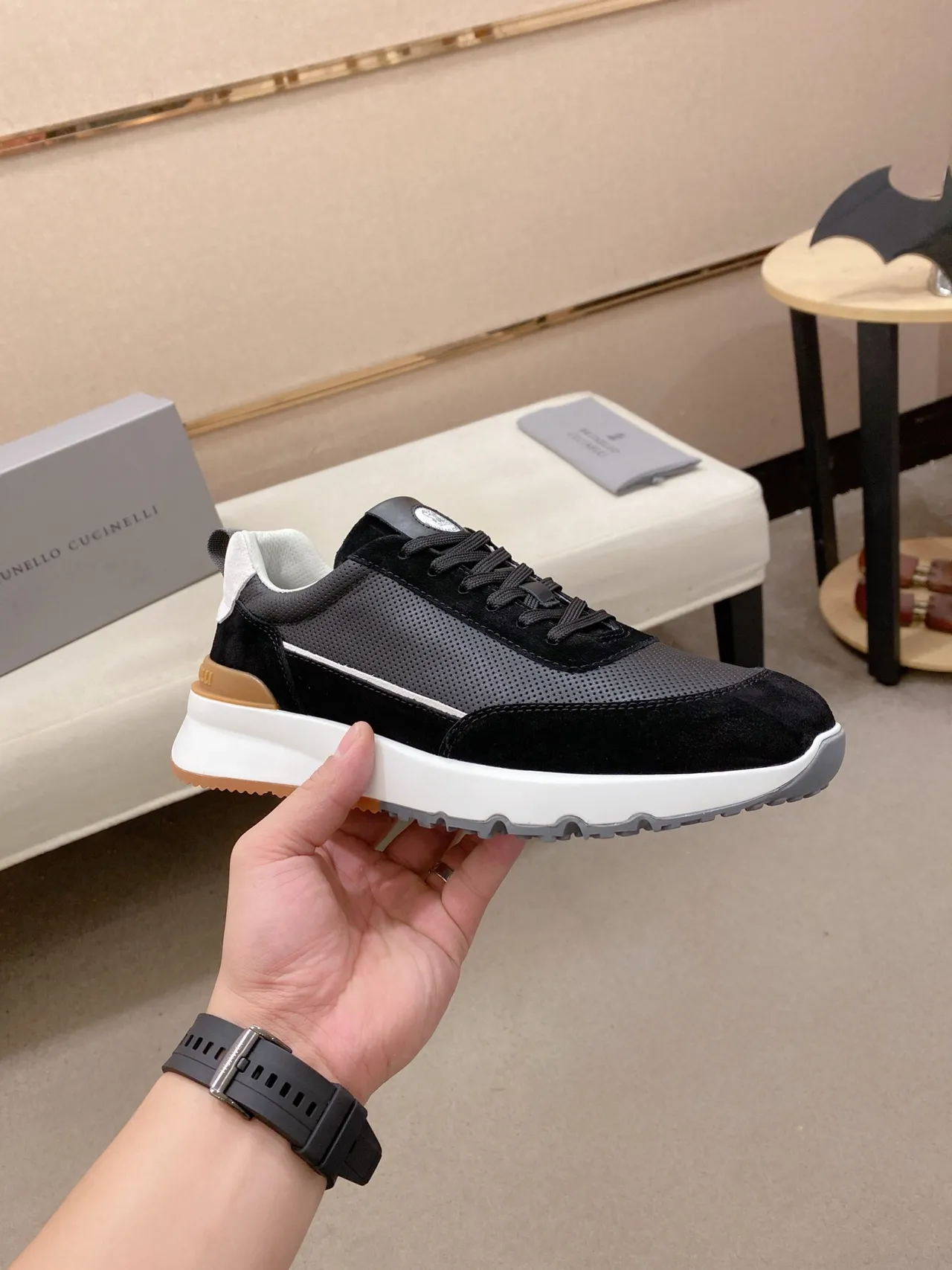 Black Suede and Perforated Mesh Lifestyle Sneaker 5