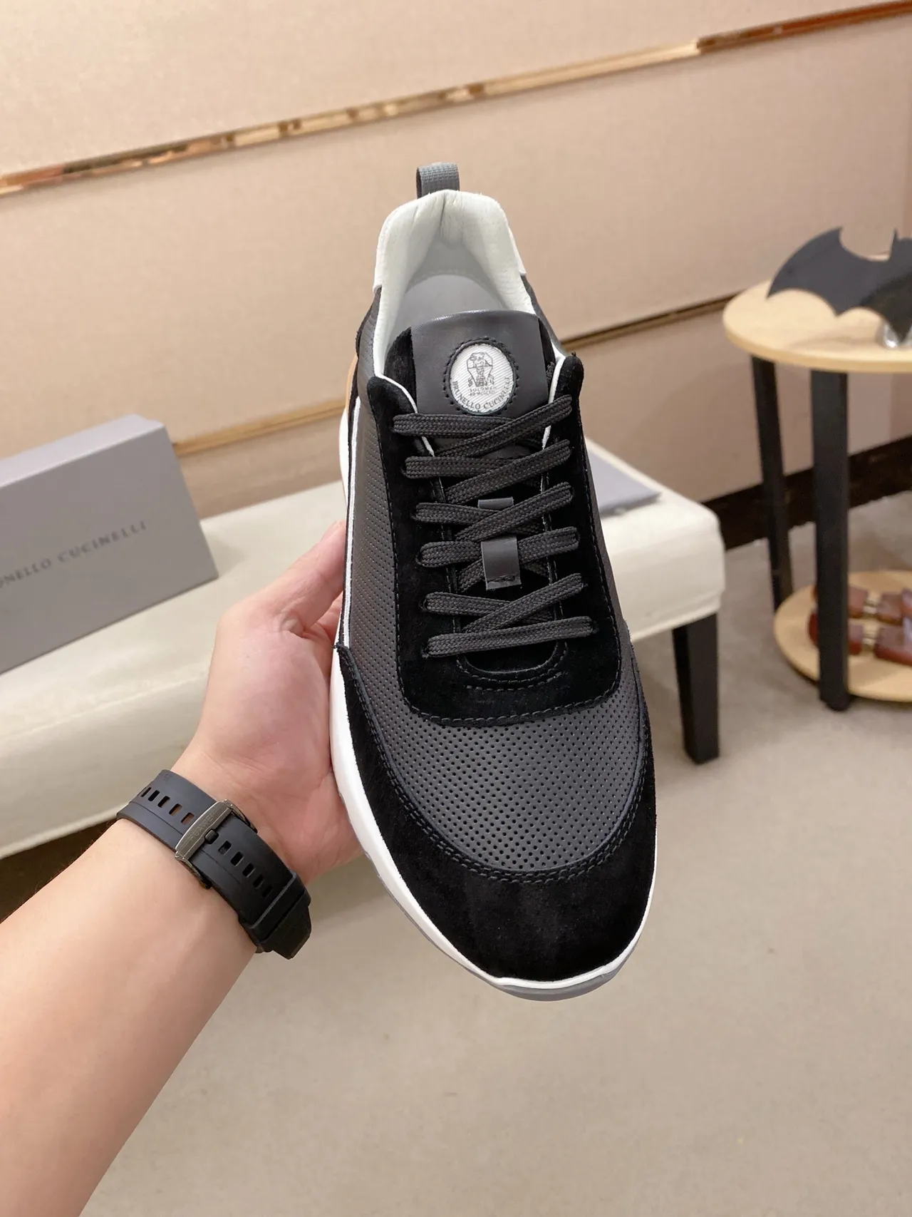 Black Suede and Perforated Mesh Lifestyle Sneaker 6