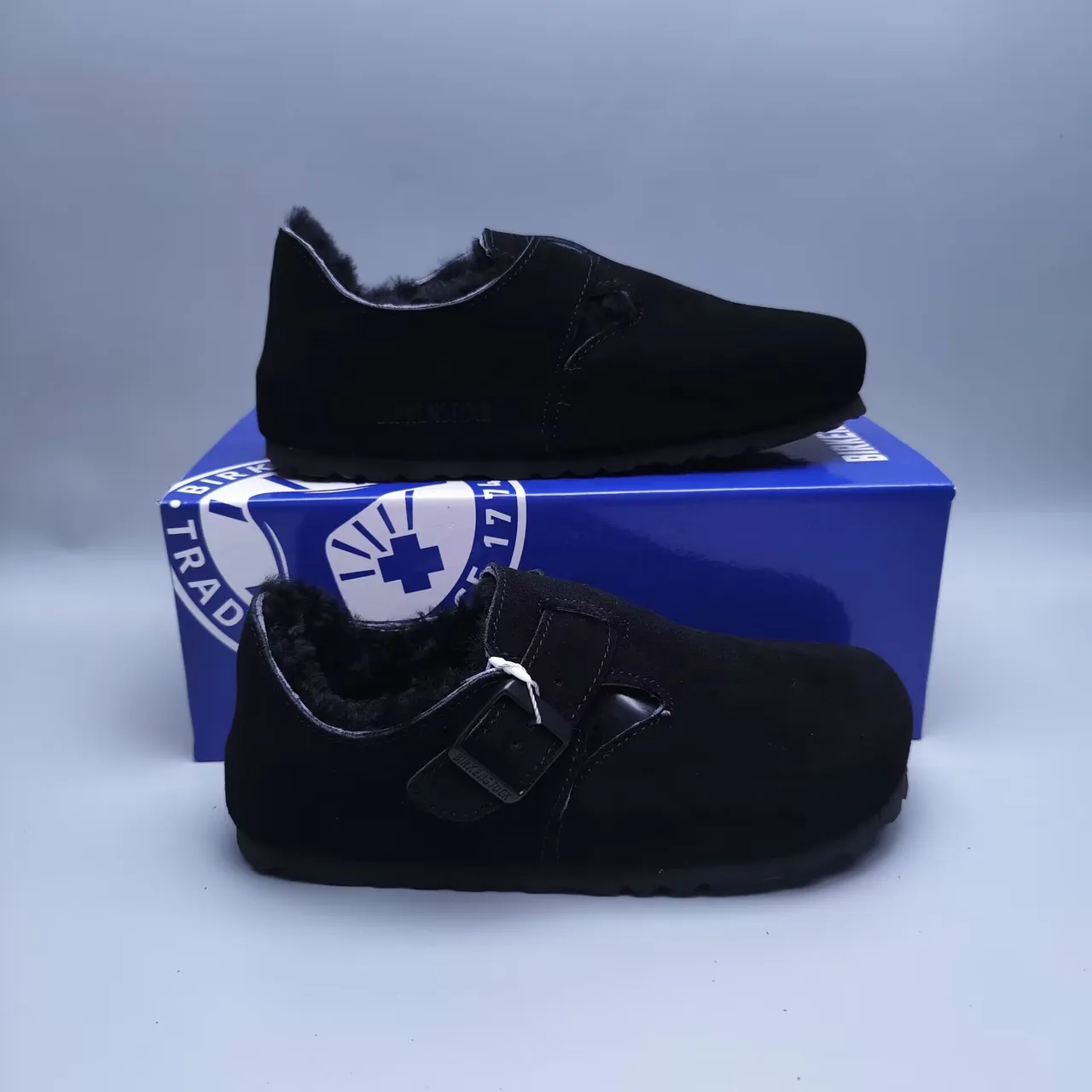 Black Suede Shearling-Lined Buckle Strap Mary Jane Shoe 2