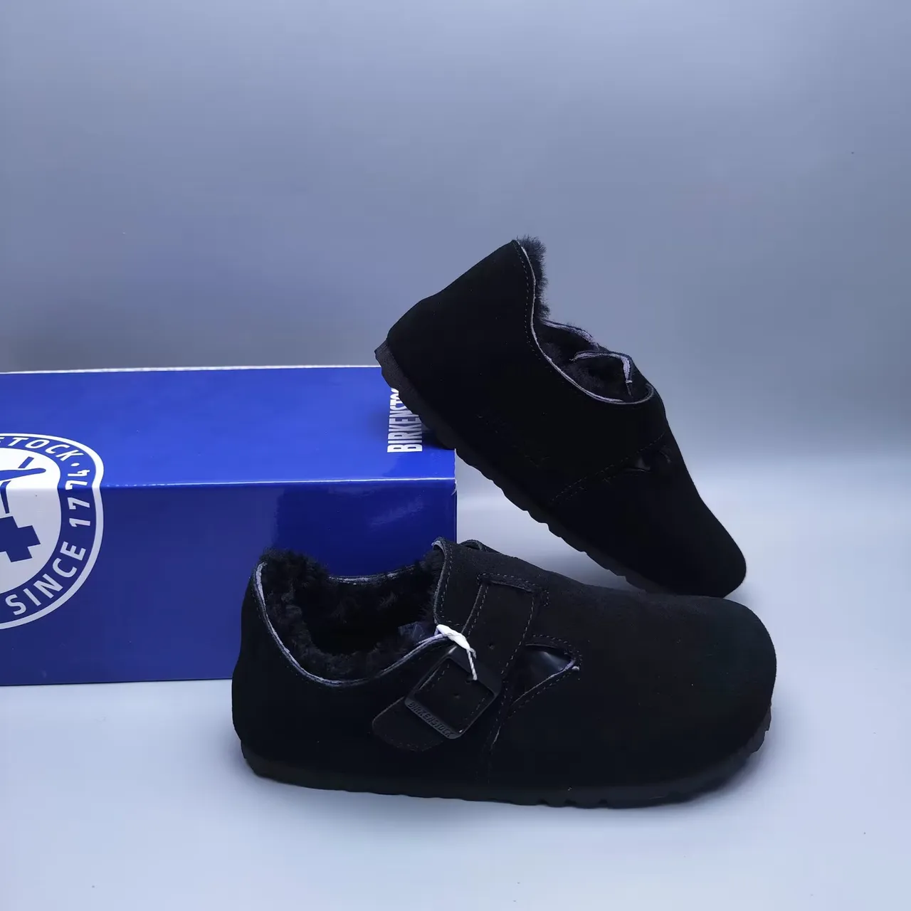 Black Suede Shearling-Lined Buckle Strap Mary Jane Shoe 3