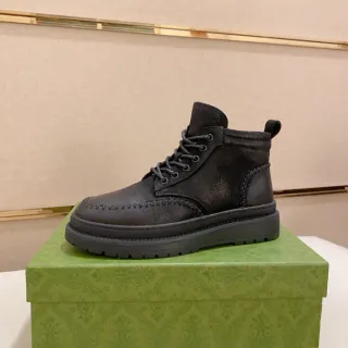 Black Textured Leather Moc-Toe Platform Ankle Boot